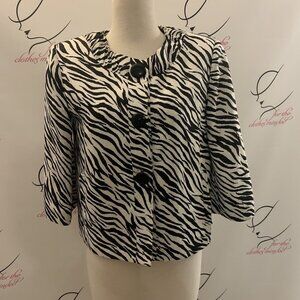 Chapter One. Size 4?? (M). Lined Zebra Print 3/4 Sleeve Jacket. Button up    B45